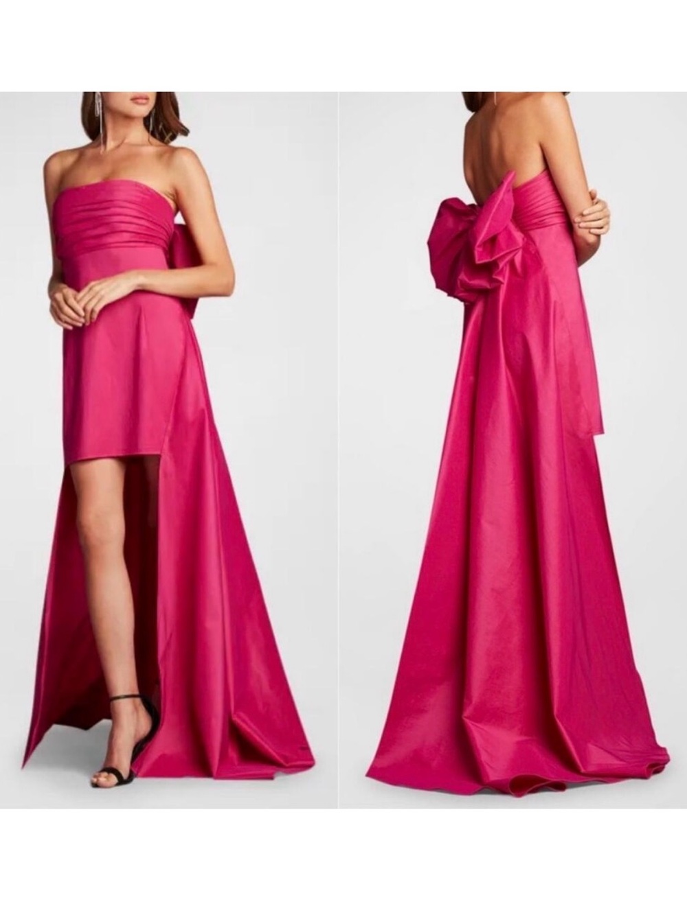 Sho by Tadashi Shoji Strapless Fuchsia High-Low Evening Dress w/ Bow